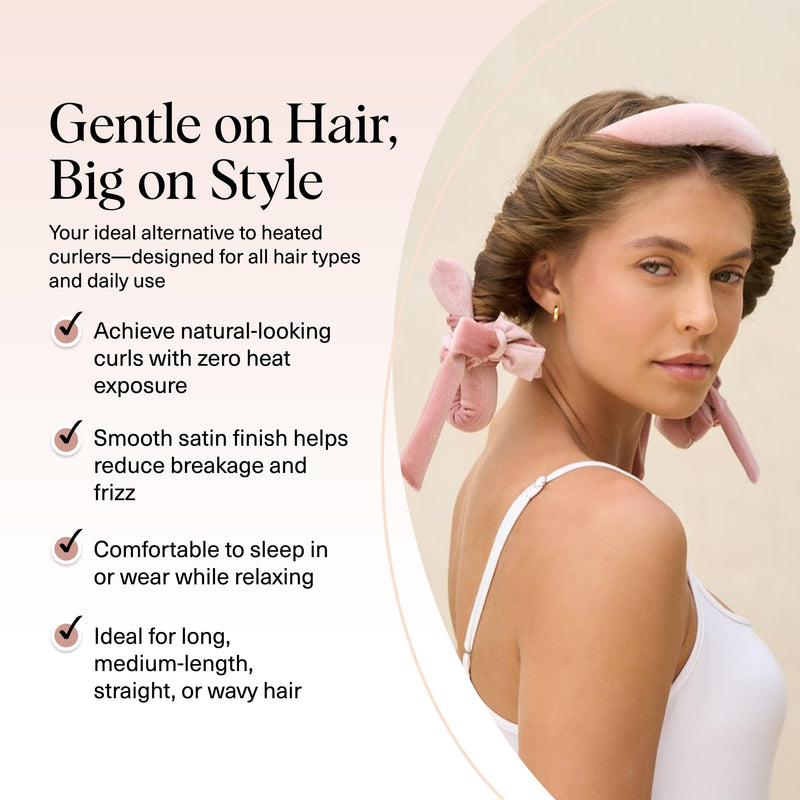 Kitsch Velvet Heatless Curls Overnight Set - Terracotta | No Heat Damage Overnight Curls | Comfortable Frizz Free Hair Curlers To Sleep In with 34" Hair Waver & 2 Satin Scrunchies 12 Terracotta 1 Count (Pack of 3)