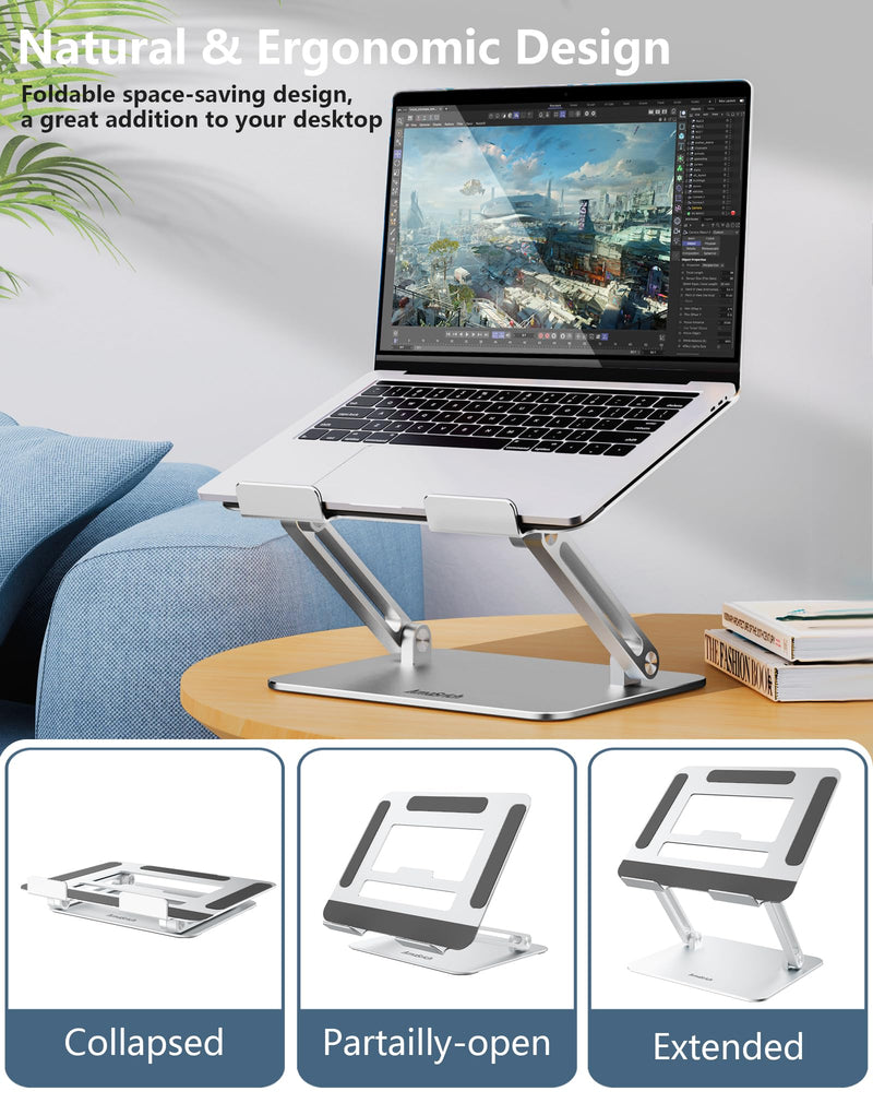 Laptop Computer Stand Adjustable Height-Tablet Holder for Desk-Foldable Riser Folding Mount for Notebook iMac MacBook Air Pro,Dell XPS, HP (10-17.3"),Aluminum-Silver Silver LS02-US