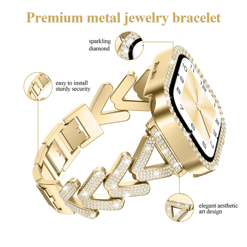 Diamond Bling Band with Case Compatible with Apple Watch bands for Women | Size Options for Apple Watch Series 11/10/9/8/7/SE/6/5/4/3/2/1/Ultra-38mm 40mm 41mm 42mm 44mm 45mm 46mm,Luxury Metal Bracelet Gold 40MM(Series 6/5/4/SE)