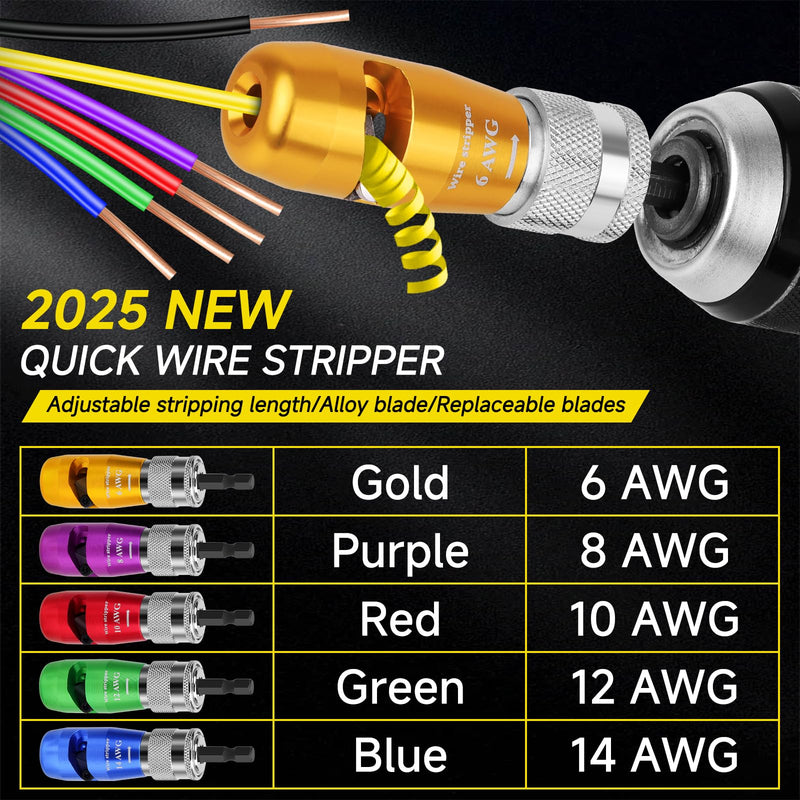 Makerfire Wire Stripper for Drill (US Regulations 14-12-10-8-6 AWG), Wire Twister tool for Drill, Drill Wire Stripper and Twister kit, Professional Electrician Tools Set(15pcs)