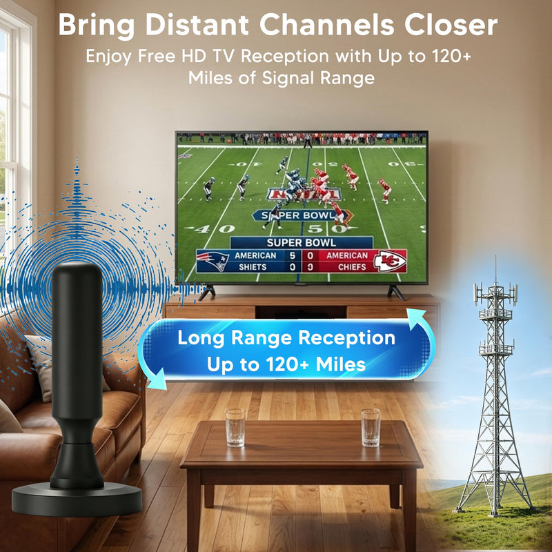 TV Antenna for Local Channels, 2026 Digital TV Antenna for Smart TV Indoor | Long Range 360° Reception TV Antenna for Smart TV Indoor without Cable, Easy to Install, Supports 4K 1080p 16FT Black Compact
