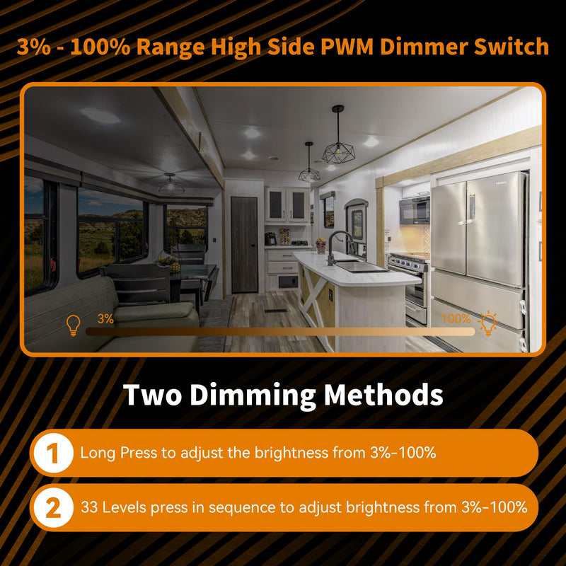 12V Dimmer Switch | 12-24 Volt High Side PWM Dimmer RV Light Dimmer for RV Light LED Interior Lights LED Light Fixture, Halogen, Incandescent, Used for RV, Auto, Camper, Trailer Van Truck, Boat Black/Max Power 360W