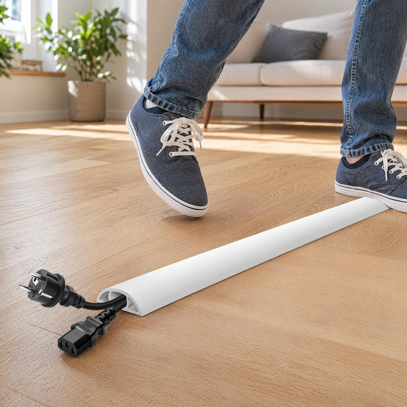 1.64ft Floor Cord Cover, Hide Extension Cords, Prevent Cable Trips, Heavy Duty Cord Hider for Home, Office, Living Room, Bedroom and Walkways, Exhibitions Cavity 0.79"(W) × 0.39"(H),White