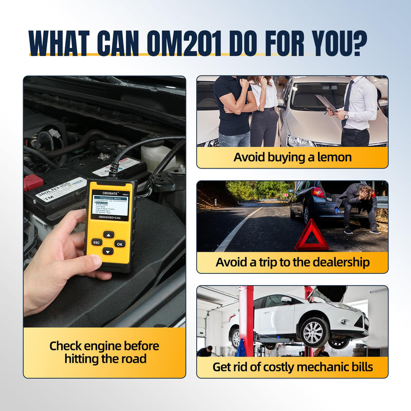 Car Scanner, OM201 Check Engine Code Reader OBDII Diagnostic Tool with Wireless Printing | Graphic Live Data| EVAP Test | DTC Lookup, Yellow