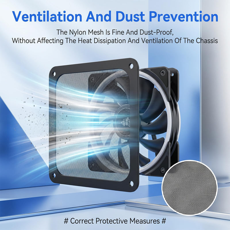 2 Pcs 120mm Dust Filter PC for Computer Cooler/PSU/Routers Nylon 80 Mesh | PC Case Dust Mesh Filter, Magnetic Frame Computer Fan Dust Mesh PC Cooler Filter, Dustproof PVC Cover Grills (Black)