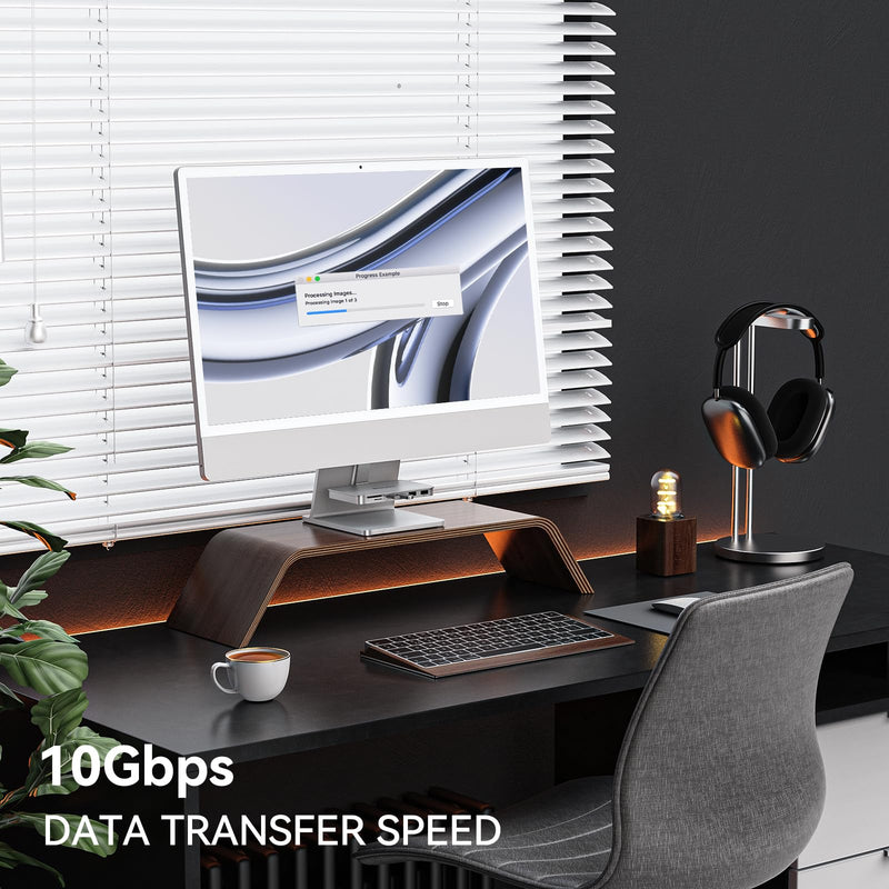 Minisopuru iMac Hub - Compatible with iMac 24 inch M1/M3/M4 and Studio Display 27 inch, Accessories Support Max 10Gbps M.2 SSD (SSD Not Included), USB A/C 10Gbps, SD/TF, Silver.