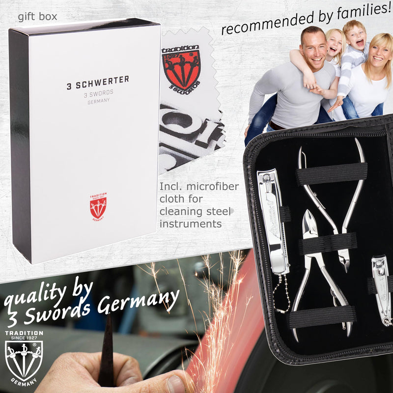 3 Swords Germany - brand quality 10 piece manicure pedicure grooming kit set for professional finger & toe nail care scissors clipper fashion leather case in gift box, Made by 3 Swords (00286) Black