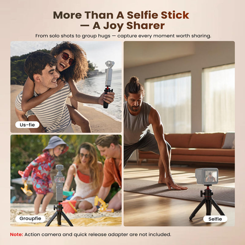 Walking Way 27cm/10.6" Extendable Tripod, Mini Portable Selfie Stick for GoPro 13/Max, DJI Osmo Pocket 3/4/Pro/Xtra Muse/2, Insta360 X5, Stable Stand Accessory for Action Camera, Vlog Handle Grip