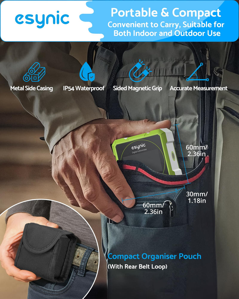 eSynic Rugged Digital Angle Finder with Laser-Type-C Rechargeable Digital Inclinometer-Waterpoof-4-Sides Magnetic Angle Gauge-Clear LCD Display for Construction (Laser Level: Class II Output: 0.51mW)