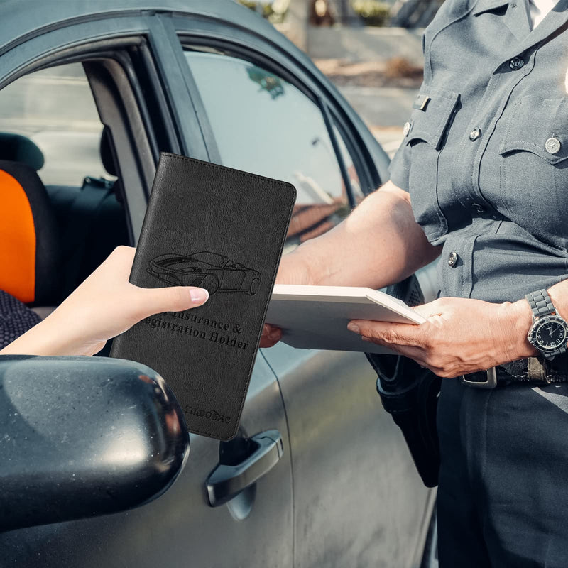 2Pack Leather Car Registration and Insurance Card Holder, Car Document Holder for Cards License with Magnetic Shut (Black) 2PACK-Black