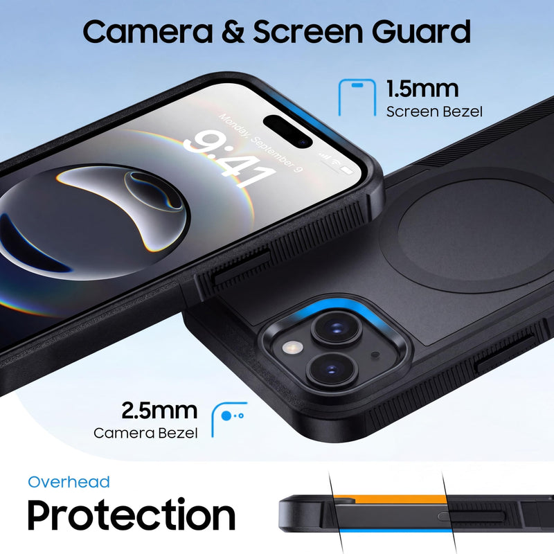 Magnetic for iPhone 15 Case Military-Grade Shockproof, Black | Dual-Layer Heavy Duty Rugged Protection Phone Case [Fit for MagSafe] Anti-Fingerprint Anti-Scratch Back for iPhone15 Cover