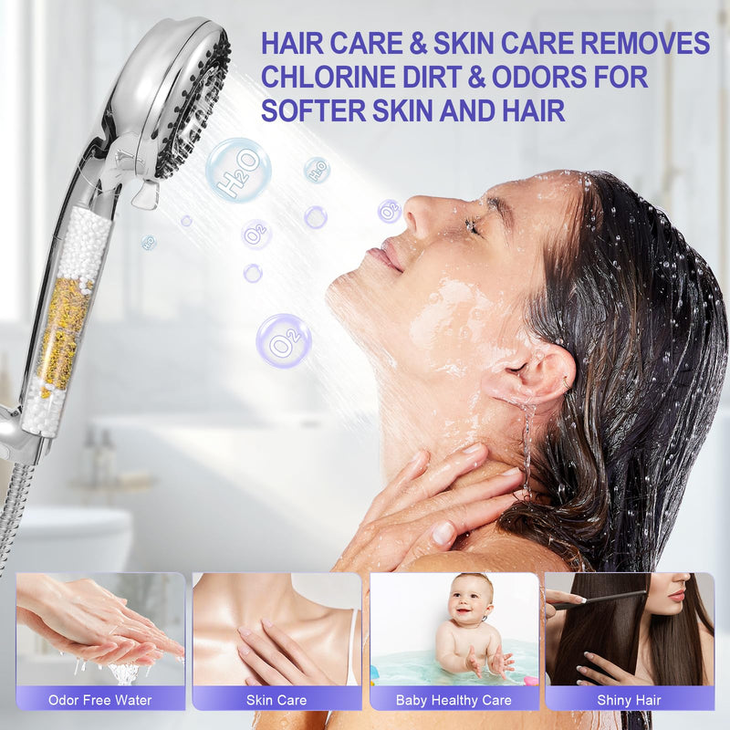 Filtered Shower Head with Handheld, High Pressure, 10 Spray Mode, Shower Head with Filters for Hard Water, Remove Chlorine, Reduce Dry Itchy Skin
