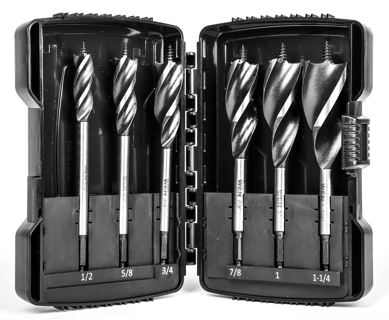 WEN DB613A 6-Piece Tri-Flute Auger Drill Bit Set with Carrying Case Auger Bit Set