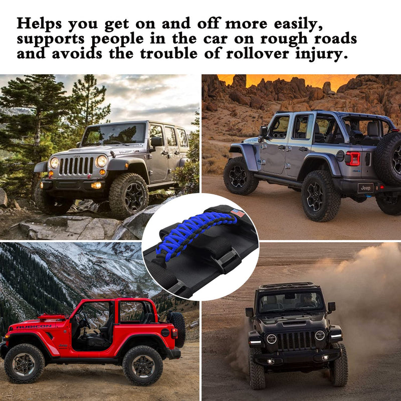 4 X Roll Bar Grab Handles Grip Handle Compatible with Jeep Wrangler JLU JK JKU TJ YJ LJ JT JL & Gladiator JT 1955-2022 UTV & ATV(Blue) Flag Pattern Blue