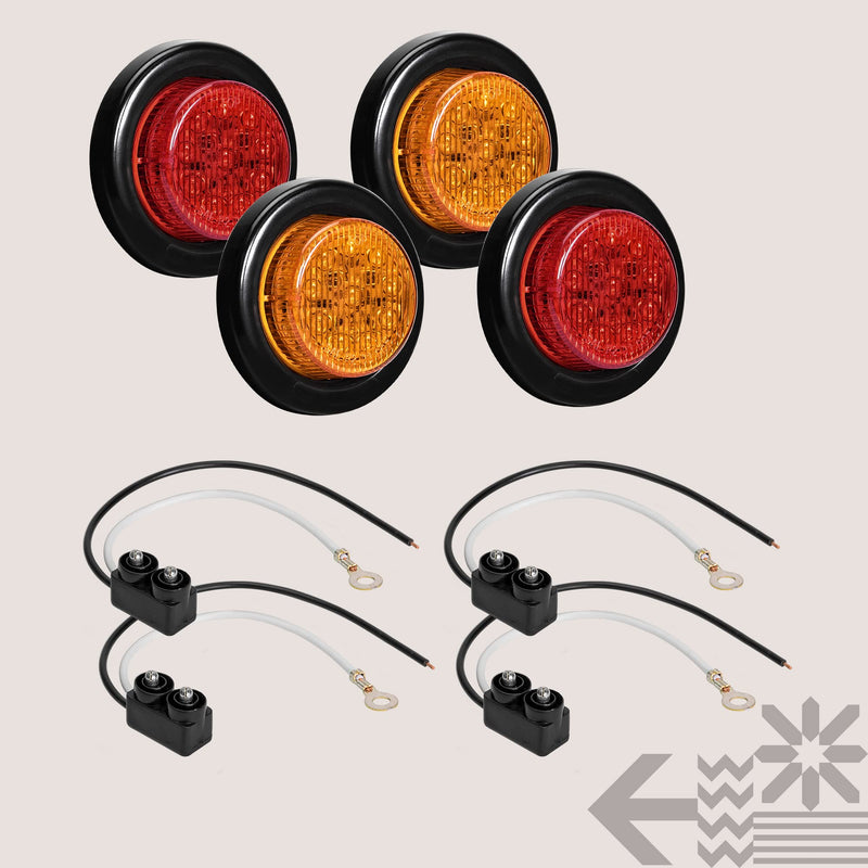 TRUE MODS 4pc 2" 12V Amber + Red Round LED Clearance Side Marker Light Kit [DOT Approved] [Reflector Lens] [Grommet & Plugs] [Flush-Mount] [Waterproof IP67] for Boat Trailer Semi Truck RV Peterbilt 4 Pack
