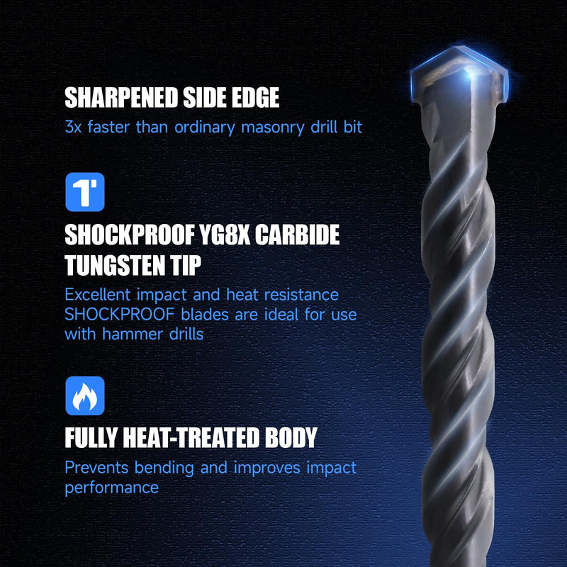 Pro Edge 14 Pcs Masonry Drill Bit Set 5/32"-1/2", Carbide Concrete Drill Bits with Shockproof Hex Shank and Industrial Carbide Bit Tip for Brick/Glass/Cement/Tile/Plastic, with Storage Box 5/32"-1/2" 14pcs All-in-one