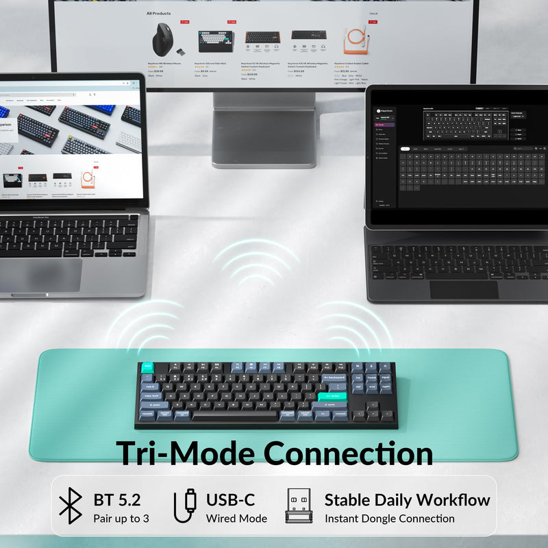 Keychron B33 Silent Wireless Keyboard, Premium TKL Scissor Switch Keyboard with Tri-Mode Connectivity, Programmable via Launcher, for Mac Windows Linux