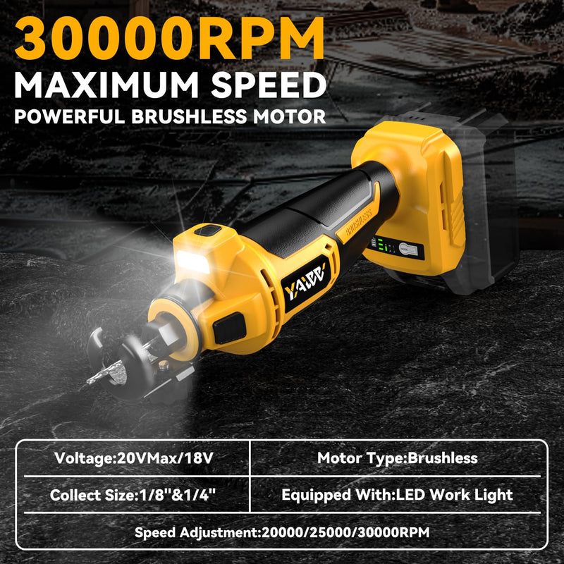 Cordless Drywall Cut-Out Tool for Dewalt 20V Battery, 3 Speed Adjustable Brushless Rotary Saw with Up to 30000 RPM, Compact Spiral Saw Kit for Cutting Wood Drywall,Sheetrock,Wood, (Bare Tool Only) For De-Walt