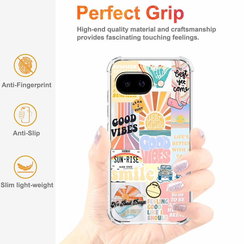 Case for Google Pixel 10a with Aesthetic Design,Good Vibes Positive Quote Collage,Clear Slim Soft TPU Bumper Phone Cover,6.3”(Good,P10a)