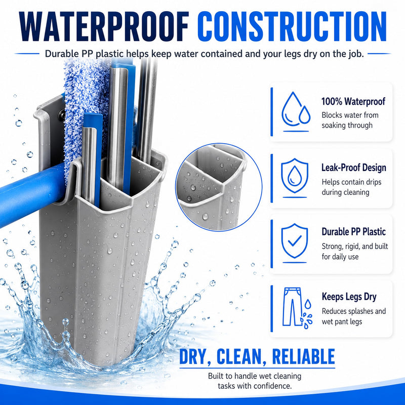 Window Cleaning Holster with Belt and Quick-Connect Leg Strap | Detachable Squeegee Holder Tool, Removable Side Bucket, Multi-Tool Waist Carry Design with Quick Connect Leg Strap