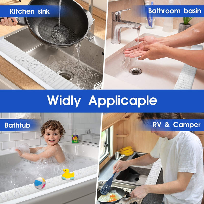 Snuggery 30"x4" Silicone Sink Edge Protector - Splash Guard with Suction Cups & 5° Tilt, Cuttable Edge Guard for Kitchen Sink, Bathroom,Granite & Quartz Countertops(White) 4"x30"