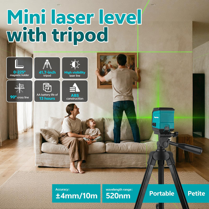 Laser Level with Tripod, 65 feet Green Cross Line Self Rotary Leveling Laser Level, Manual Self leveling and Pulse Mode,IP54 Waterproof Battery Carrying Bag Included (Blue) Blue With Tripod
