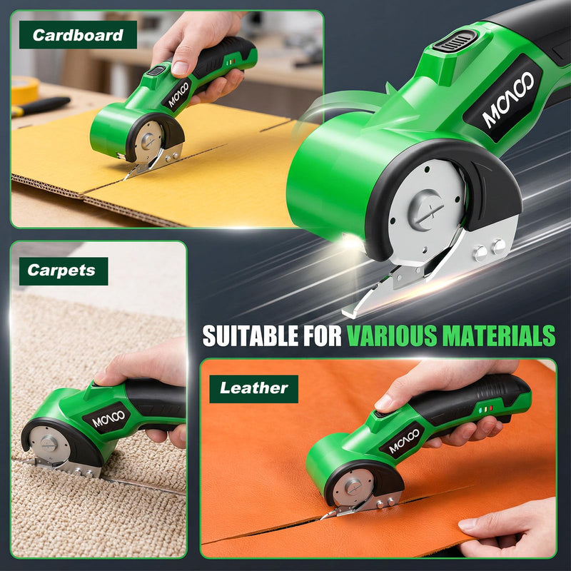 Cardboard Cutter, Rechargeable Cordless Electric Scissors, Upgrade 4V Electric Box Cutter with 2 Blades, Safety Lock & LED Light, Powerful Cutting for Cardboard Box, Plastic, Leather, Fabric