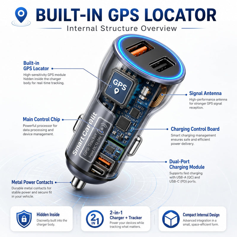 GPS Tracker for Vehicles, Car GPS Tracker Hidden with Charging Port, Real-Time Vehicle Tracking Device for Cars, Anti-Theft GPS Locator & Parking Finder, No Monthly Fee, No SIM Card, iOS Only Grey
