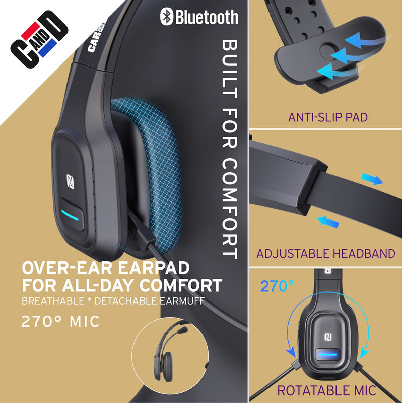 BT5500 Trucker Bluetooth 5.0 Headset Noise Cancelling Microphone | Wireless Headset, Rotatable Mic, Adjustable Headband Multi Device Pairing, Voice Assistant Support, 30-HR Talk, 57-HR Music Over-Head Black