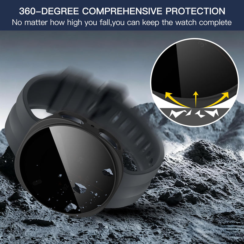 Suoman for Samsung Galaxy Watch 9/8 44mm Privacy Protector Case-Black*2 | 2-Pack,Anti-Peeping,Touch Sensitive,Scratch-Resistant,Tempered Glass Screen Protector,PC Hard Protective Bumper Cover Black Privacy*2 for Galaxy Watch 9/8 44mm