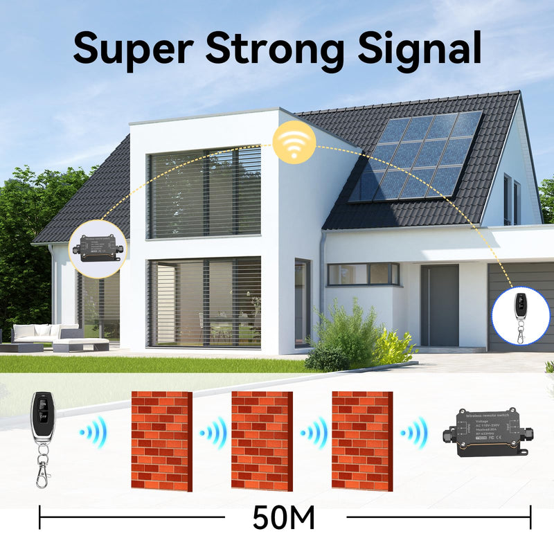 AC110-250V 20A Waterproof Remote Control Switch Socket Suit,164ft Remote Control,Outdoor Weatherproof Multi-Functional Socket Switch,Suitable for Vacuum Cleaners,Water Pumps,Lighting Fixtures