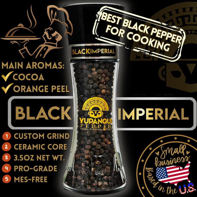 YUPANQUI Organic Black Pepper Grinder Manual Pepper Grinder 3.5oz Award-Winning Gourmet Peppercorns Peppermill BLACK IMPERIAL, Best Black Peppercorn Grinder for Kitchen