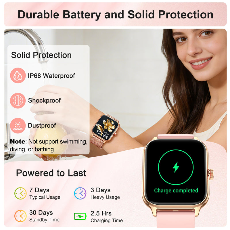 Smart Watch Women Men, Answer/Make Call, 1.96'' Fitness Tracker with Blood Pressure, HR, Sleep Monitor, 110+ Sport Modes Reloj Inteligente para Mujer Smartwatch Compatible with iPhone/Samsung/Android Rose Gold