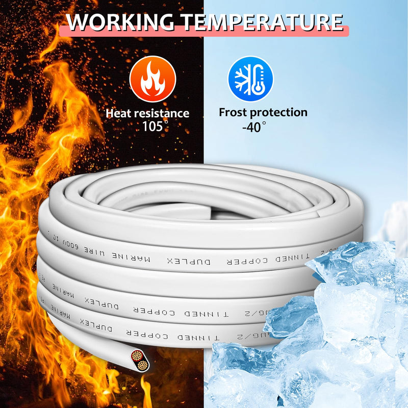 14 Gauge 20ft Marine Wire,2 Core Insulated Duplex Marine Grade Wire Tinned Copper Standard Electrical Wire Outdoor for Boat/Maine/Automotive/RV/Camper/Trailer 14 Gauge