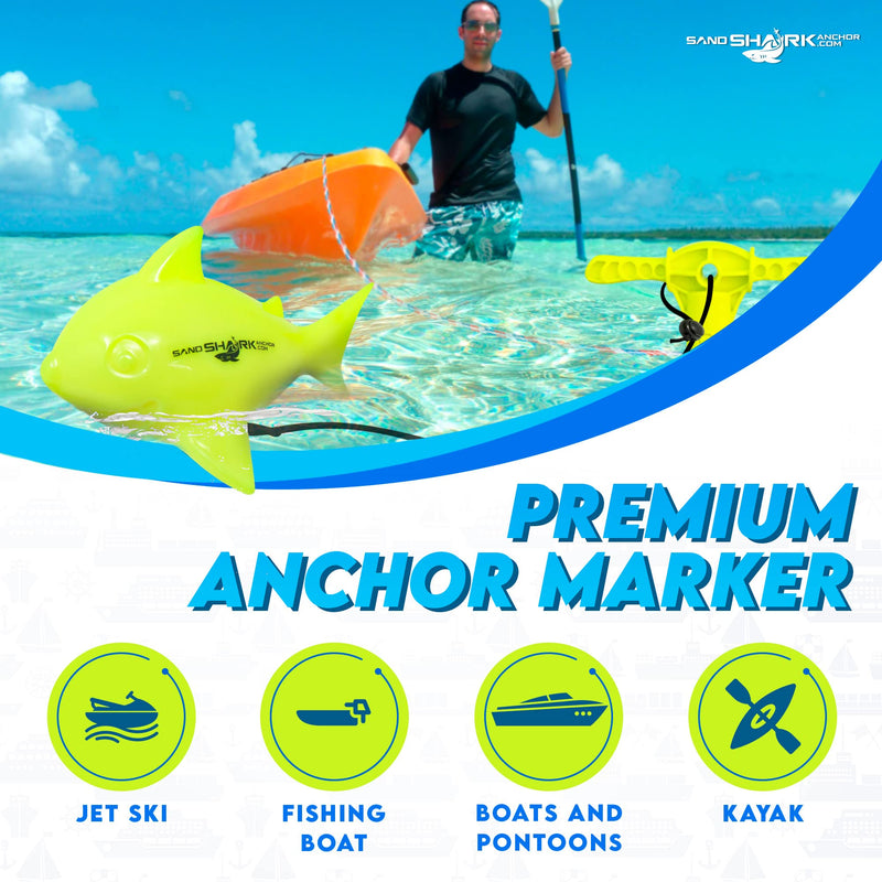 Premium Floating Anchor Marker Buoy by SandShark. High Visibility Markers for Anchors at The Beach, Lake, Shallow Water, Sandbar, Find Your Anchor, Prevent Accidental Hitting or Stepping on Anchors Neon Green