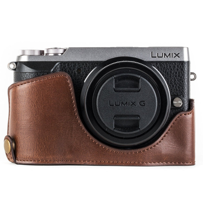 MegaGear Panasonic Lumix DMC-GX85, DMC-GX80 (12-32mm) Ever Ready Leather Camera Case and Strap, with Battery Access - Dark Brown - MG1301