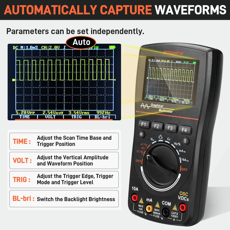 Handheld Oscilloscope Multimeter, GOCHIFIX 2 in 1 Portable Digital Oscilloscope Multimeter 10Mhz Bandwidth, 50MSa/s Sampling Rate, 6000 Counts, Automotive Multimeter Oscilloscope 10 Mhz