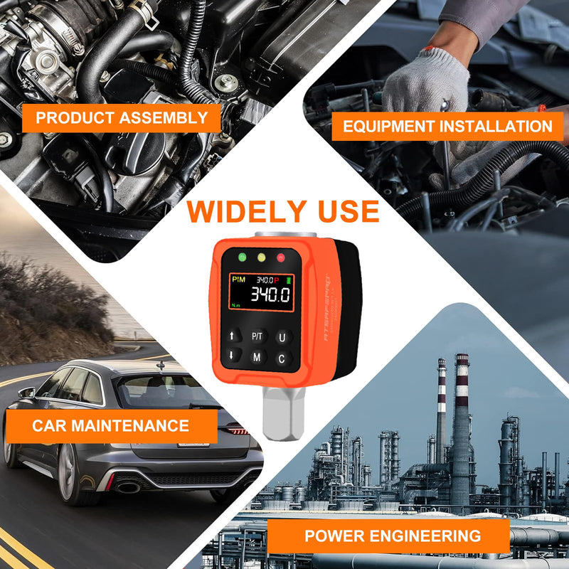 1/2" Digital Torque Adapter - 12.5-250 Ft-Lb, Converts Any 1/2" Ratchet tool to Torque Wrench, Electronic Torque Converter with 3/8" & 1/4" Adapters, Buzzer & LED Alerts, for Bike, Motorcycle & Car 1/2-Inch 12.5-250 Ft-Lb