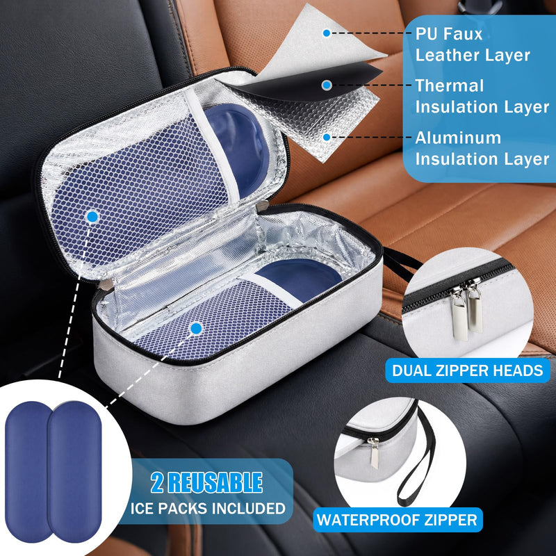 Phone Cooler Bag for Beach, Portable Phone Cooling Pouch with 2 Reusable Ice Packs, Keeps Cool in Extreme Heat for Car Pool Hiking, Extends Battery Life, Fits All Smartphones(Silver,PU) Silver Polyurethane (PU)