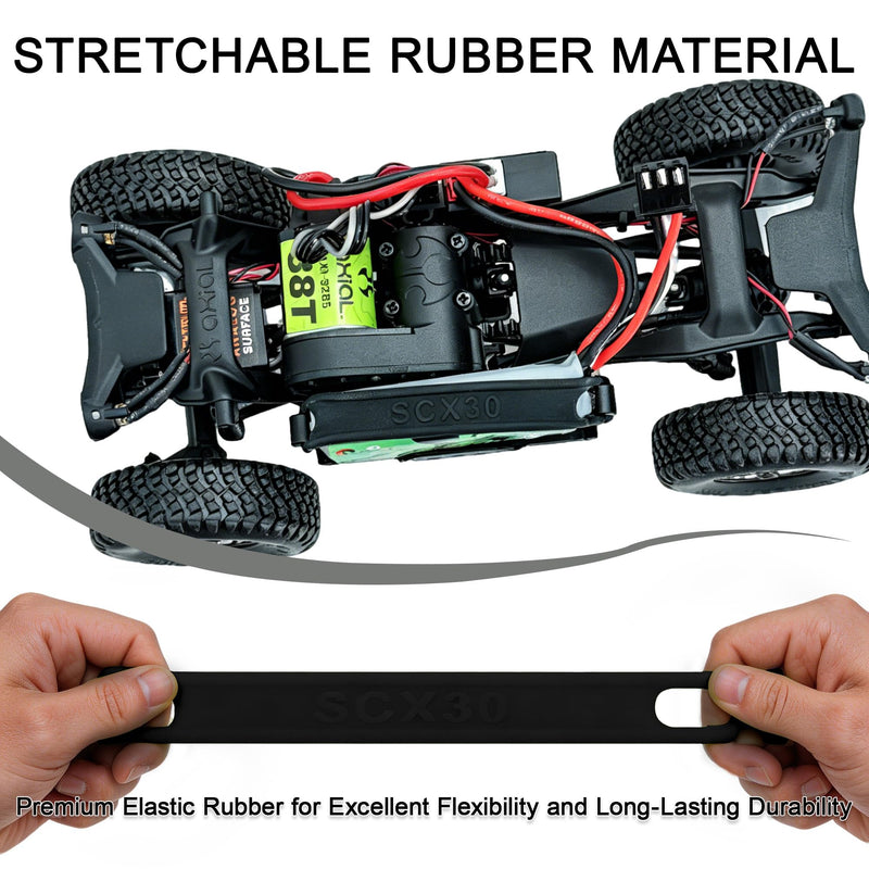 RC Battery Straps for Axial SCX30 RC Cars, 2pcs Green & 2pcs Black﻿ | Stretchable Rubber Battery Securing Straps Reusable Cable Straps Replacement Upgrade Parts for Axial SCX30 RC Crawler