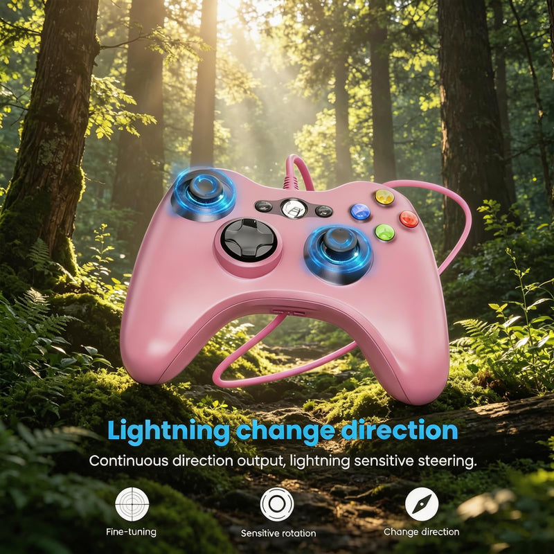 Replacement for Xbox 360 Controller, Wireless Controllers Gamepad Upgraded Joystick Compatible with 360 & Slim, Windows 11/10/8/7 PC Controller, Pink