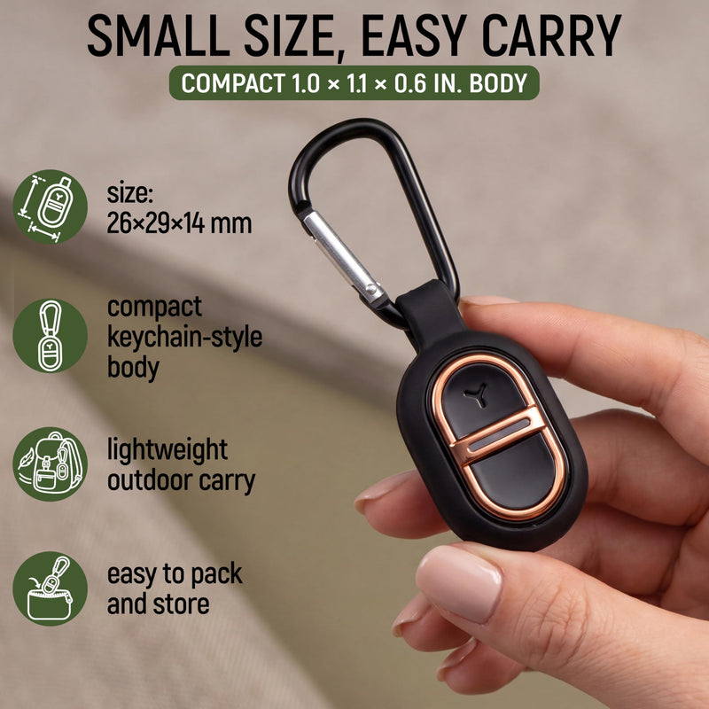Ultrasonic Portable Keychain for Outdoor Use, Rechargeable Clip-On Rainproof Device with 7 Adjustable Frequency Settings, USB Cable for Camping, Hiking, Backyard, Travel, 1.0 × 1.1 × 0.6 in