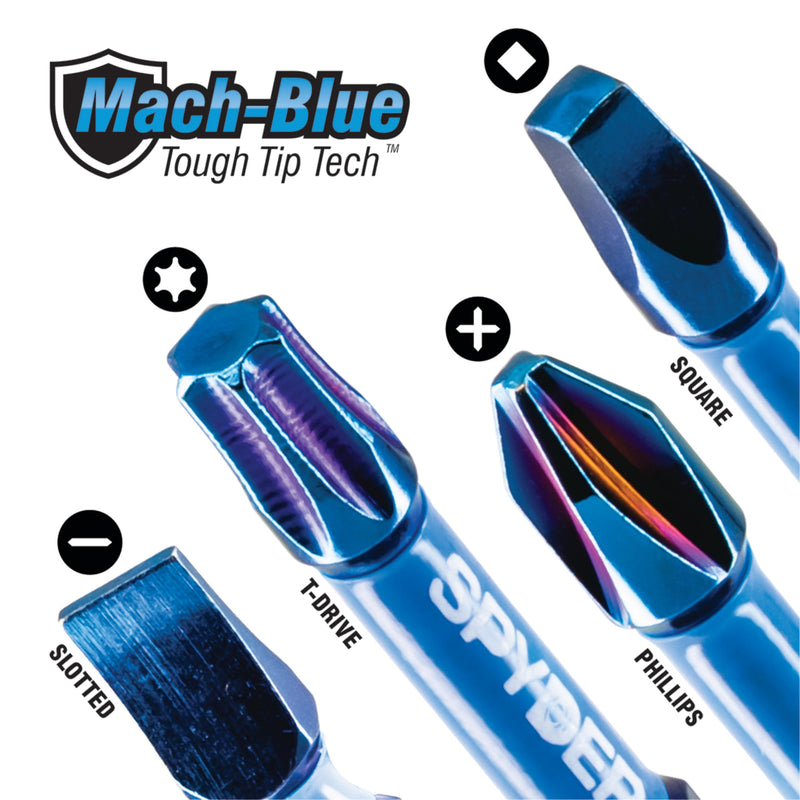 Spyder 34-Piece Screwdriver and Impact Driver Bit Kit, Mach-Blue Plating, IMPACTive Alloy Tool Steel Torsion Zones 34-Piece Set