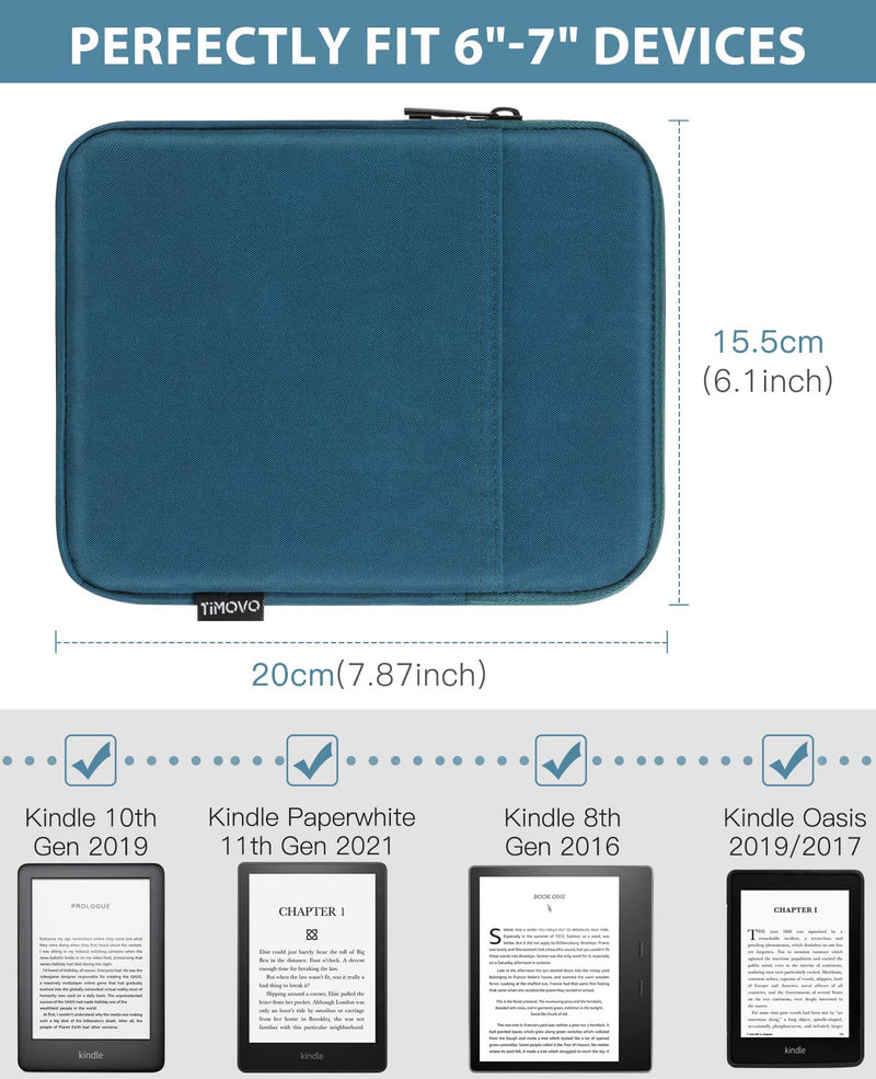 TiMOVO 6-7 Inch Sleeve Case for All-New Kindle 2022/10th Gen 2019 /Kindle Paperwhite 11th Gen 2021/Kindle Oasis E-Reader, Protective Sleeve Case Bag for Kindle (8th Gen, 2016), Peacock Blue