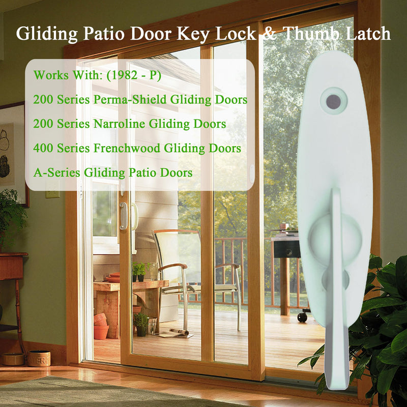 Gliding Patio Door Keyed Lock Assembly & Thumb Latch Compatible with Andersen Tribeca Style OEM Part #2573068, #2573078 & #2573609, 2-9/16" Hole Centers, Non-Handed, White Diecast