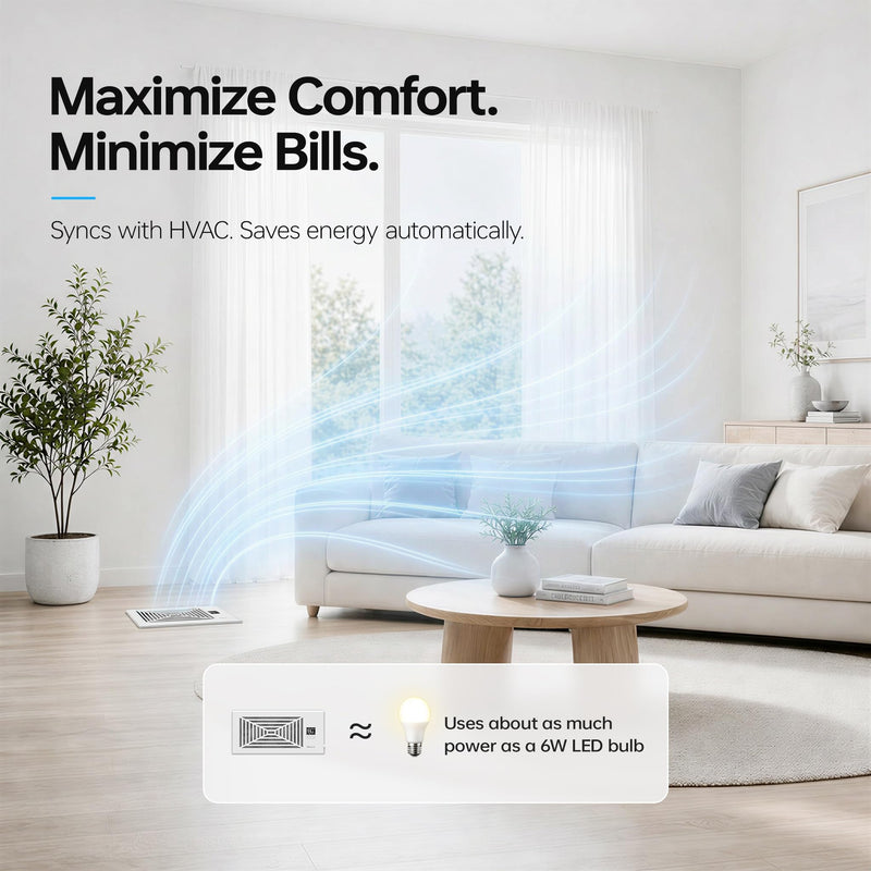 BIOWIND Quiet Register Booster Fan Fits 4" x 10" Register Holes, 10-Speed Smart Heating Cooling AC Vent Fan with Remote Control and Thermostat Control - White 4" x 10"