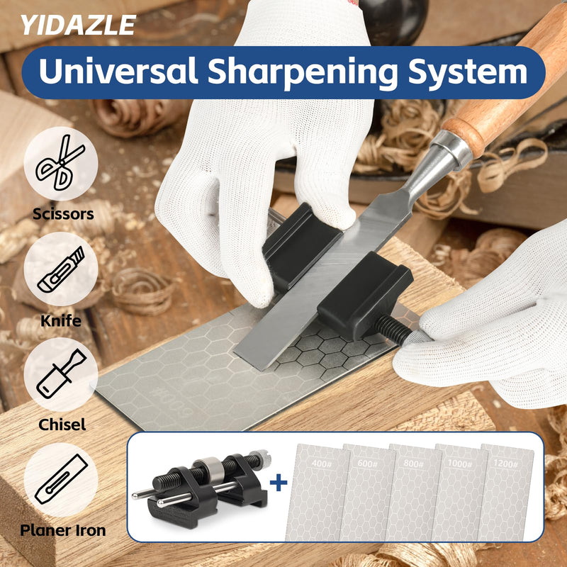 Chisel Sharpening Kit Honing Guide & 5 Diamond Sharpening Stones, Adjustable Chisel Sharpener Jig for Woodworking Tools, Plane Irons, Knives, and Blades, All-Metal Construction