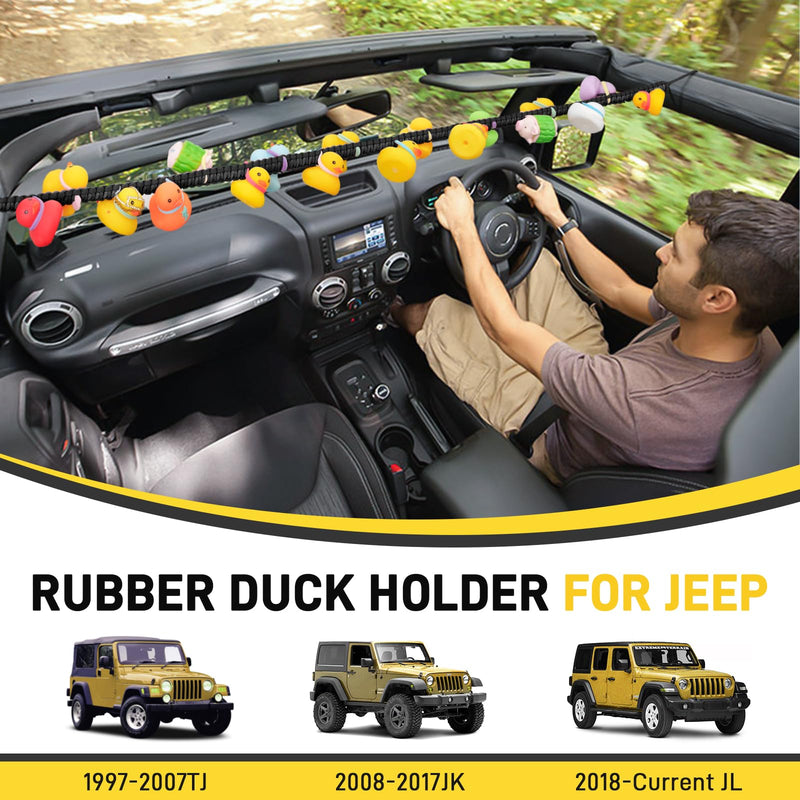 Duck Holder for Jeep, Elastic Rubber Duck Rope Holder for Jeep Wrangler YJ TJ JK JL & Gladiator JT, Paracord Ducks Display Fixed Mount, Hold 36 Ducks, Gift for Jeep Lover (Black) Black