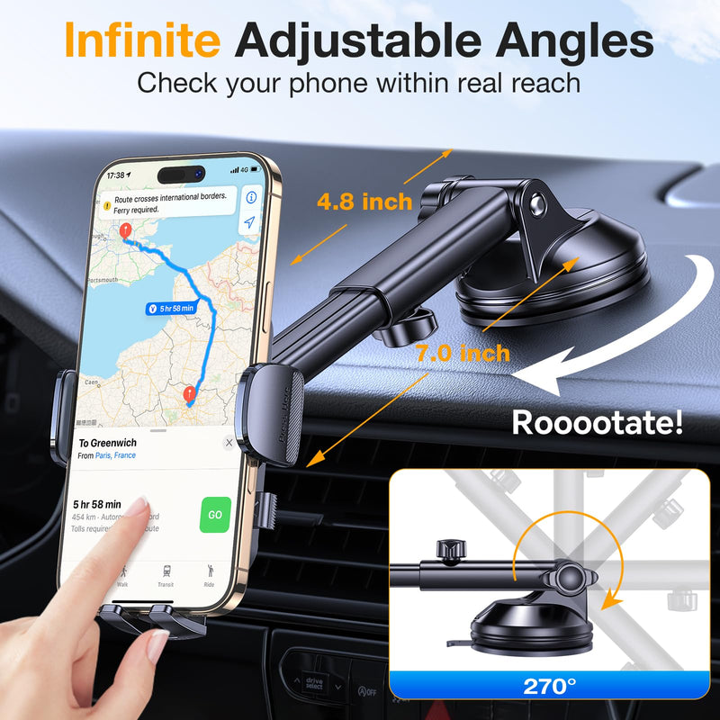 Phone Holders for Your Car Phone Holder Mount【Super Suction】Cell Phone Holder for Car Accessories for Women Men【360° Adjustable】Suction Phone Mount for Car, Shower, Mirror, Window for iPhone Samsung Gray