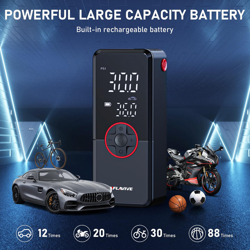 Tire Inflator Portable Air Compressor,150PSI Faster Inflation Cordless Tire Air Pump with Digital Gauge,Auto Shut-Off,LED Light,Electric Air Pump for Car Tires,SUV, Motorcycle, Bike, Balls Red
